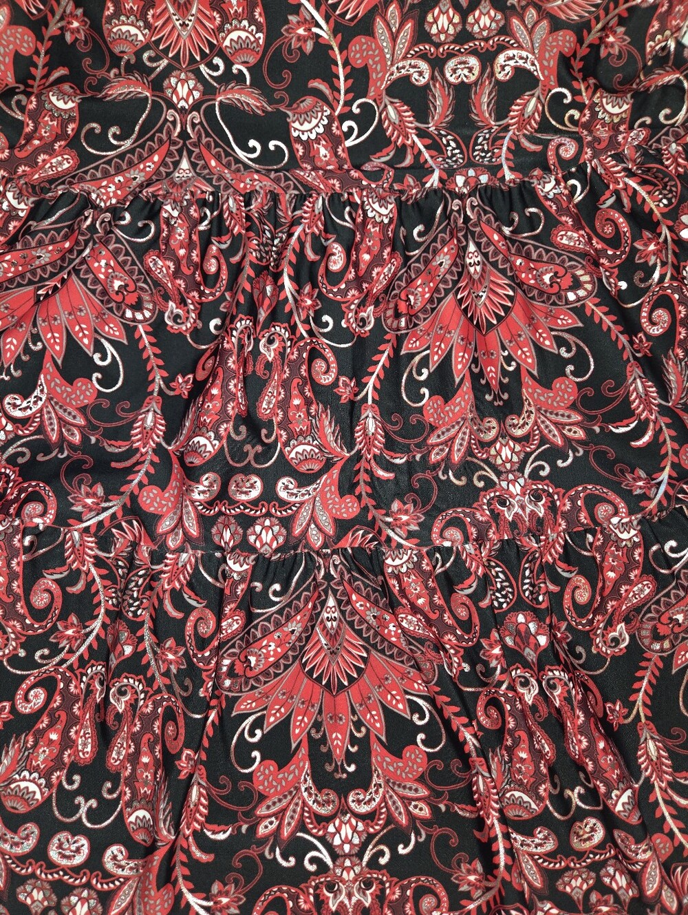 Jude Connally Red & Silver Paisley Amore Dress, 3/4 Sleeves, Small - Picture 7 of 7
